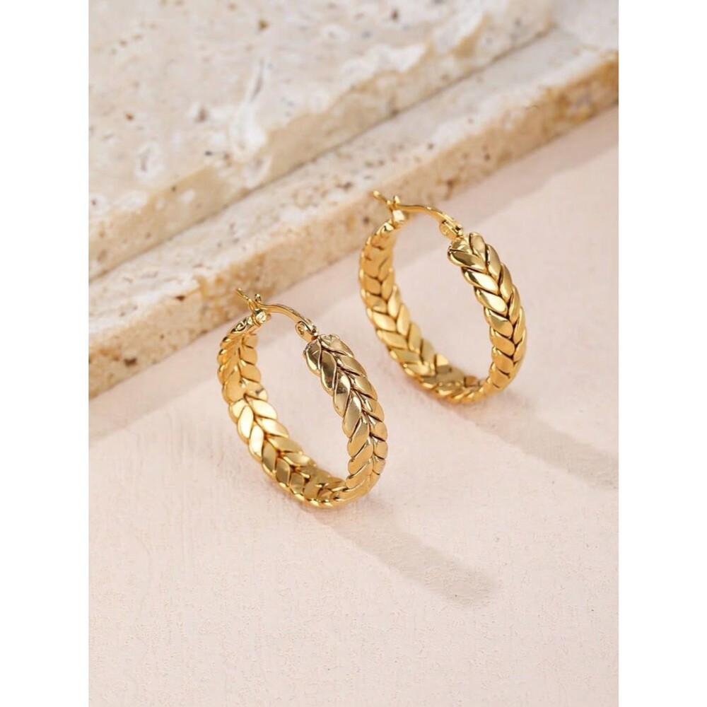 NEW Ramla Jewelry 18K Gold Plated Braided Hoop Earrings 1”